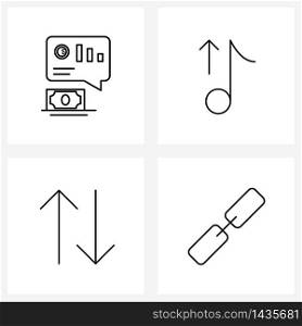 Pixel Perfect Set of 4 Vector Line Icons such as message; share; dollar; upload; connect Vector Illustration