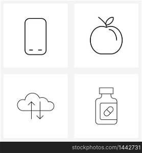 Pixel Perfect Set of 4 Vector Line Icons such as mobile, cloud, smartphone, fruit, down Vector Illustration