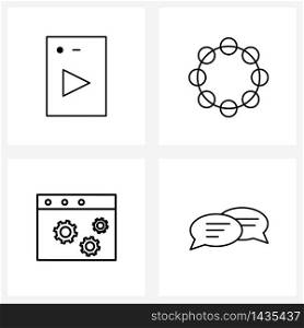Pixel Perfect Set of 4 Vector Line Icons such as mobile; gear; play; business; chat Vector Illustration
