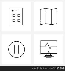 Pixel Perfect Set of 4 Vector Line Icons such as mobile, monitor, map, control, ecg Vector Illustration