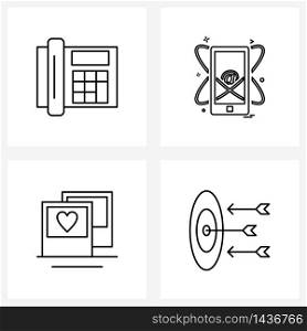 Pixel Perfect Set of 4 Vector Line Icons such as mobile; wedding; mobile; internet; arrow Vector Illustration
