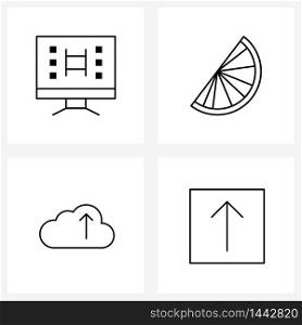 Pixel Perfect Set of 4 Vector Line Icons such as monitor, upload, lemon, fruit, direction Vector Illustration