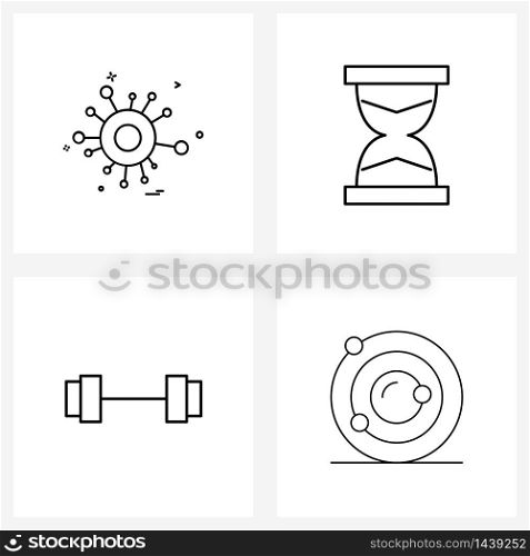 Pixel Perfect Set of 4 Vector Line Icons such as network, gym, glass, dumbbells, data Vector Illustration