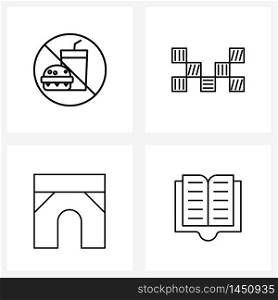 Pixel Perfect Set of 4 Vector Line Icons such as no, book, no burger, kids, knowledge Vector Illustration