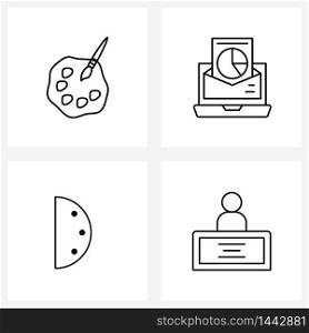 Pixel Perfect Set of 4 Vector Line Icons such as paint tray, hour, email, chart, six Vector Illustration