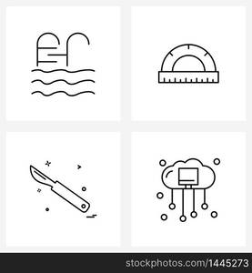 Pixel Perfect Set of 4 Vector Line Icons such as pool, cutter, graphic art, medical, computing Vector Illustration