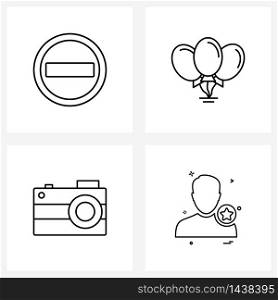 Pixel Perfect Set of 4 Vector Line Icons such as remove; photo; balloon; decorate; avatar Vector Illustration