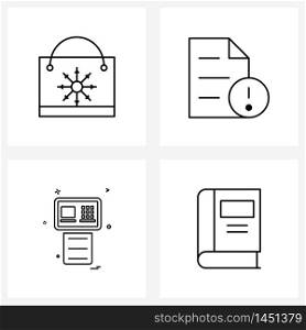 Pixel Perfect Set of 4 Vector Line Icons such as shopping bag, money, shopping, warning, book Vector Illustration