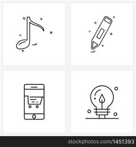 Pixel Perfect Set of 4 Vector Line Icons such as song, shopping, audio, education, bulb Vector Illustration