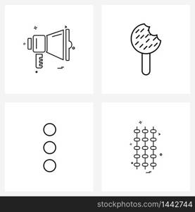 Pixel Perfect Set of 4 Vector Line Icons such as sound, menu, music, meal, leafs Vector Illustration