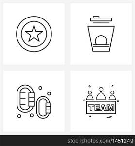 Pixel Perfect Set of 4 Vector Line Icons such as star, group, juice glass, carabineer, team Vector Illustration