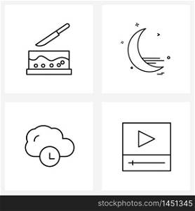 Pixel Perfect Set of 4 Vector Line Icons such as sweet, computing, meal, night, waiting Vector Illustration