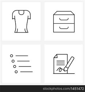 Pixel Perfect Set of 4 Vector Line Icons such as t shirt, ui, dressing, files, certification Vector Illustration