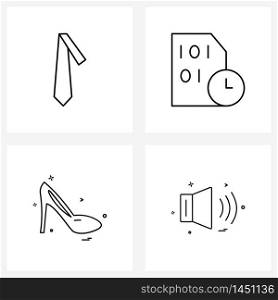 Pixel Perfect Set of 4 Vector Line Icons such as tie, cosmetics, dress, floppy, sound Vector Illustration