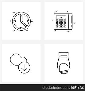 Pixel Perfect Set of 4 Vector Line Icons such as time, data, clock, calculations, download Vector Illustration