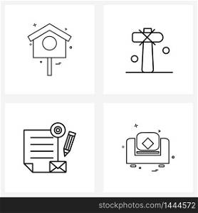 Pixel Perfect Set of 4 Vector Line Icons such as tree house, file, art, historic, pencil Vector Illustration