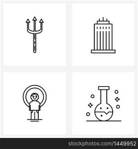 Pixel Perfect Set of 4 Vector Line Icons such as trident, boy, apartment, avatar, learn Vector Illustration
