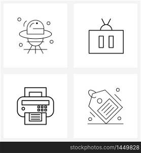 Pixel Perfect Set of 4 Vector Line Icons such as ufo, print, monitor, stop, paper Vector Illustration