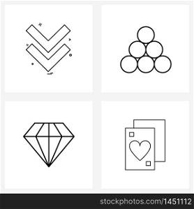 Pixel Perfect Set of 4 Vector Line Icons such as ui, jewel, down, game, cards Vector Illustration