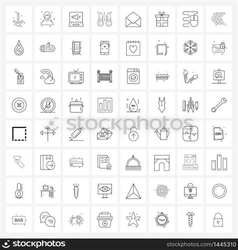 Pixel Perfect Set of 64 Vector Line Icons such as gift, mail, advertising, email action, camping Vector Illustration