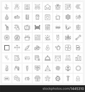 Pixel Perfect Set of 64 Vector Line Icons such as gift, mail, advertising, email action, camping Vector Illustration