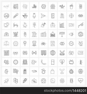 Pixel Perfect Set of 81 Vector Line Icons such as button, play, sms, bar chart Vector Illustration