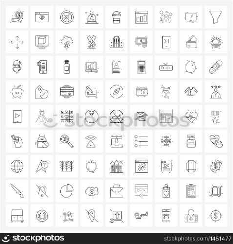 Pixel Perfect Set of 81 Vector Line Icons such as juice, grain, loudspeaker, cereal, speaker Vector Illustration