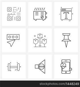Pixel Perfect Set of 9 Vector Line Icons such as attach, roses, web layout, arrow, protection Vector Illustration