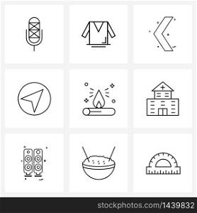 Pixel Perfect Set of 9 Vector Line Icons such as camp, pointer, arrow, map, next Vector Illustration