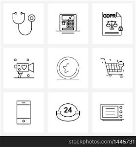 Pixel Perfect Set of 9 Vector Line Icons such as cart, rating, file, half, video Vector Illustration