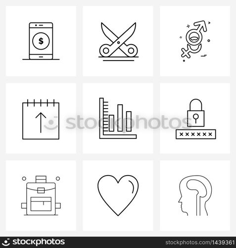 Pixel Perfect Set of 9 Vector Line Icons such as date, day, tool, date, women Vector Illustration