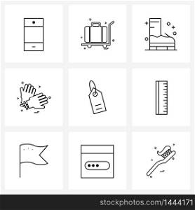 Pixel Perfect Set of 9 Vector Line Icons such as discount, tag, boot, gloves, sports Vector Illustration