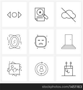 Pixel Perfect Set of 9 Vector Line Icons such as emote, mirror, network, interior, furniture Vector Illustration