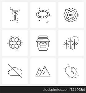 Pixel Perfect Set of 9 Vector Line Icons such as fan, house, chemical bonding, hut, games Vector Illustration