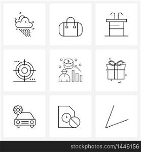 Pixel Perfect Set of 9 Vector Line Icons such as map, gps, handbag, current, speech Vector Illustration