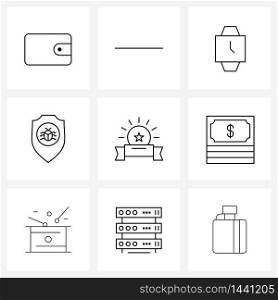 Pixel Perfect Set of 9 Vector Line Icons such as money, star, watch, award, protection Vector Illustration