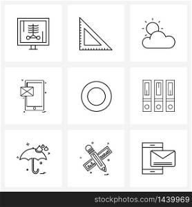 Pixel Perfect Set of 9 Vector Line Icons such as phone email, phone, rectangular, mobile sms, forecast Vector Illustration