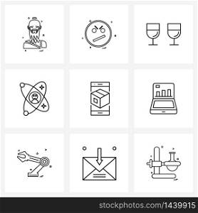 Pixel Perfect Set of 9 Vector Line Icons such as science, atom, nuclear, wedding Vector Illustration
