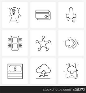 Pixel Perfect Set of 9 Vector Line Icons such as secure, seven, nose, segment, counter Vector Illustration