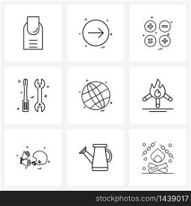 Pixel Perfect Set of 9 Vector Line Icons such as study, hardware, calculator, tools, screwdriver Vector Illustration
