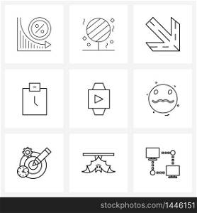 Pixel Perfect Set of 9 Vector Line Icons such as time, clipboard, new year, business, right Vector Illustration