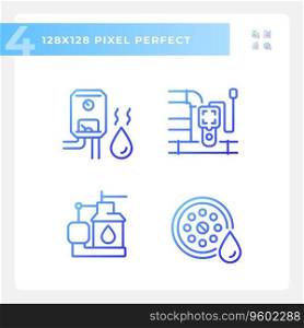 Pixel perfect set of gradient icons representing plumbing, blue thin line illustration.. 2D gradient plumbing thin line icons set