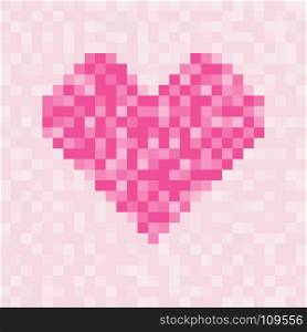 Pixel pink heart symbol square pattern for valentines day. Vector illustration