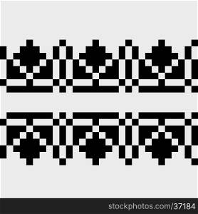 Pixel seamless pattern, illustration of a geometric decorative motif inspired by traditional art form Sibiu area, Romania