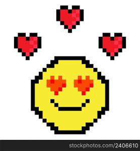 pixel smiley hearts. Love symbol. Pixel art. Red heart. Happy face. Cute character logo. Vector illustration. stock image. EPS 10. . pixel smiley hearts. Love symbol. Pixel art. Red heart. Happy face. Cute character logo. Vector illustration. stock image. 