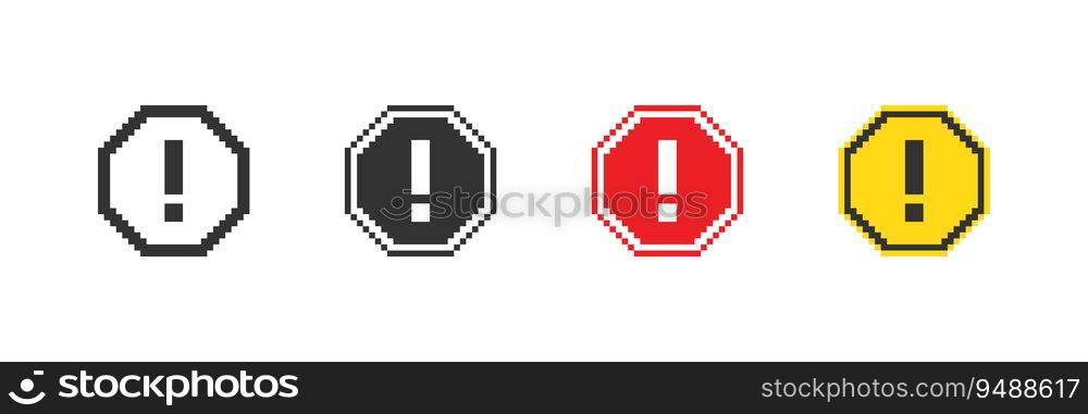 Pixel stop traffic sign. Set octagon 8-bit danger icon. Isolated vector illustration