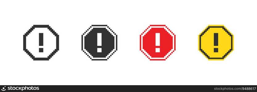 Pixel stop traffic sign. Set octagon 8-bit danger icon. Isolated vector illustration