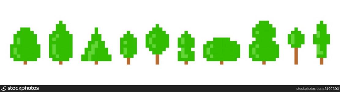 Pixel trees. 8-bit. Park or forest concept. Video game style. Vector. Pixel trees. 8-bit. Park or forest concept. Video game style. Vector illustration