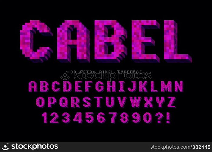 Pixel vector font design, stylized like in 8-bit games. High contrast, retro-futuristic. Easy swatch color control. . Pixel vector font design, stylized like in 8-bit games.
