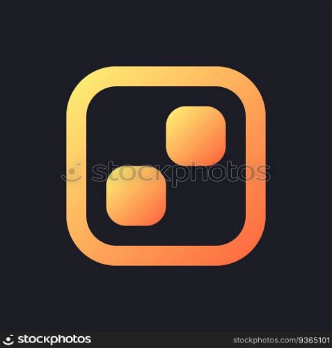 Pixelated transition effect orange solid gradient ui icon for dark theme. Filmmaking technology. Filled pixel perfect symbol on black space. Modern glyph pictogram for web. Isolated vector image. Pixelated transition effect orange solid gradient ui icon for dark theme